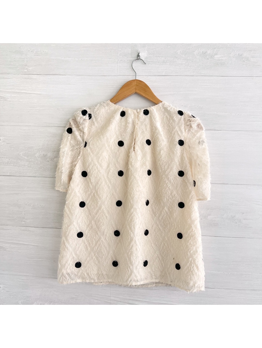 THML Ivory Black Polka Dot Textured Puff Sleeve Blouse Top Womens S - Picture 5 of 7